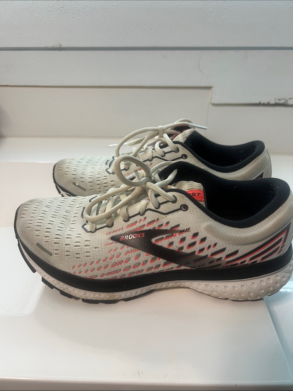 Brooks Men’s Running Shoes — White with Black & Coral Details